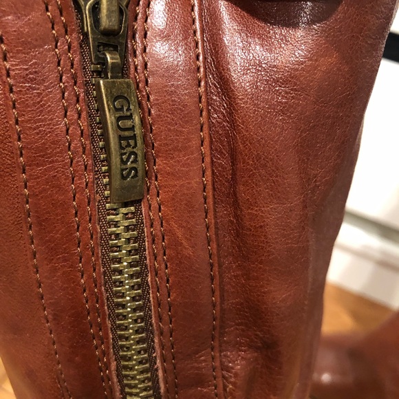 GUESS COGNAC LEATHER ROUND TOE MID-CALF SLOUCHY BOOT 7M. They’re back in style! - Picture 8 of 10